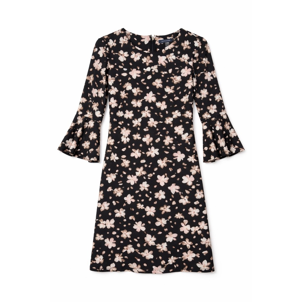 Tommy Hilfiger Women Black Floral Bell‎ Sleeve Classic Shift Work Dress Size 6